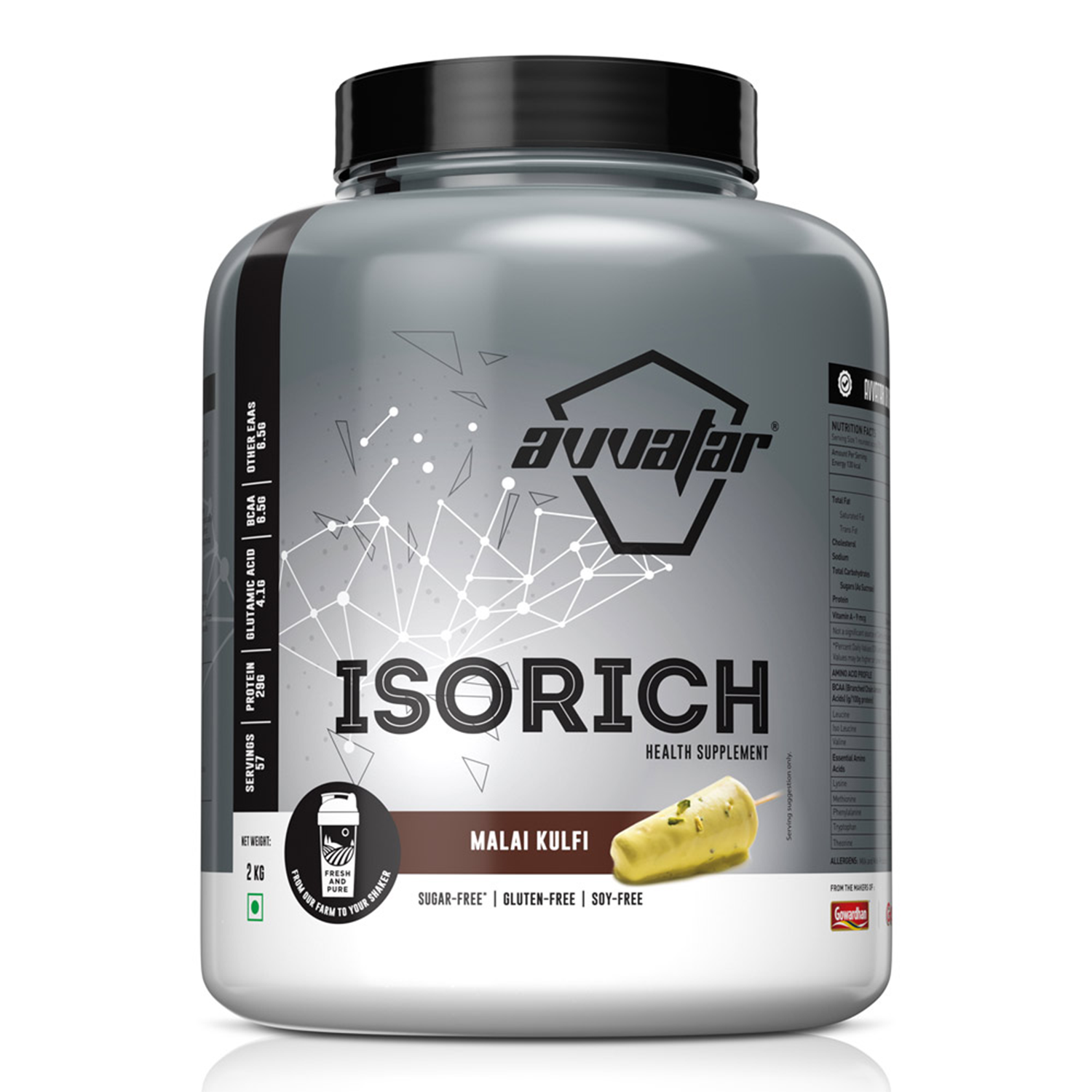 AVVATAR ISORICH WHEY PROTEIN ISOLATE  | 2Kg | Malai Kulfi Flavour | Serving 57