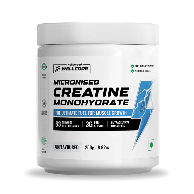 Wellcore - Micronised Creatine Monohydrate (250g, 83 Servings) | 100% Pure Creatine | Unflavored | Supports Athletic Performance and Power