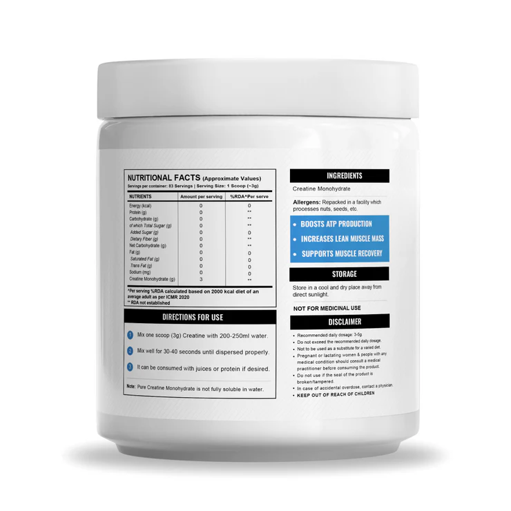 Wellcore - Micronised Creatine Monohydrate (250g, 83 Servings) | 100% Pure Creatine | Unflavored | Supports Athletic Performance and Power