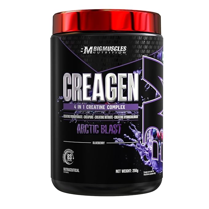 Bigmuscles Nutrition Creagen (83 Servings, Arctic Blast) | 4 in 1 Creatine Complex: Creatine Monohydrate, Creapure, Creatine Nitrate & Creatine Hydrocloride| High Absorption & Dope Free | 250g