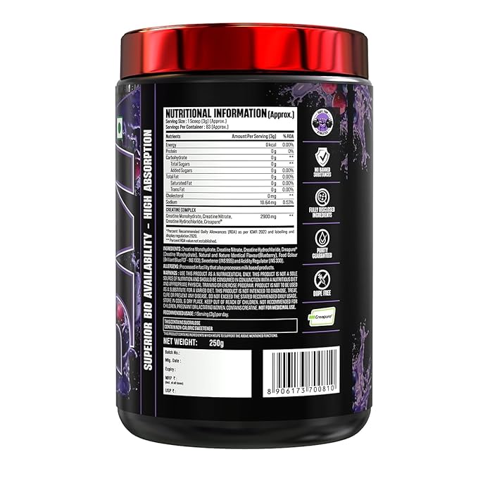 Bigmuscles Nutrition Creagen (83 Servings, Arctic Blast) | 4 in 1 Creatine Complex: Creatine Monohydrate, Creapure, Creatine Nitrate & Creatine Hydrocloride| High Absorption & Dope Free | 250g