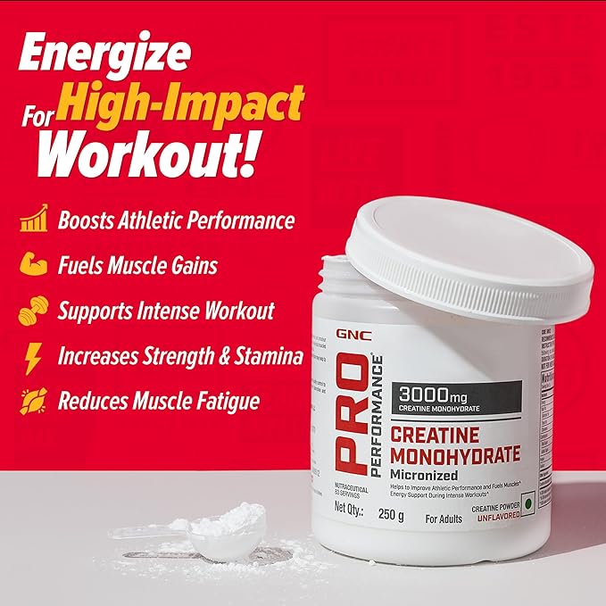 GNC Pro Performance Pure Micronized Creatine Monohydrate | 250 gm | 83 Serving 