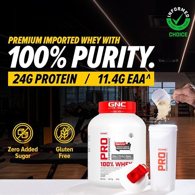 GNC PRO PERFORMANCE 100% WHEY PROTEIN 4LBS WITH FREE GNC MEGA MAN 30 TABLET 