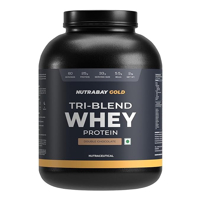 Nutrabay Gold Tri Blend Whey Protein Powder (Hydrolyzed, Isolate & Concentrate) - 25g Protein, 5.6g BCAA, 4.2g Glutamic Acid - 2Kg, Rich Chocolate Crème