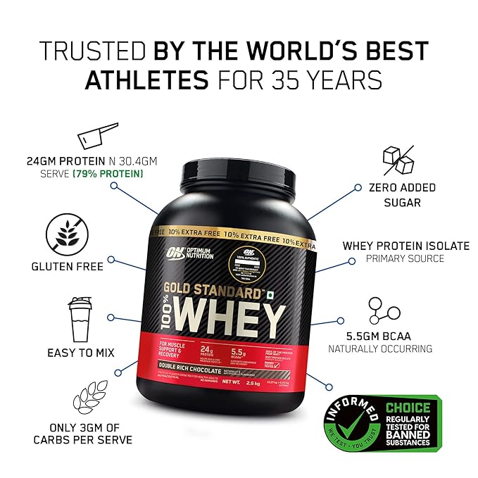 Optimum Nutrition (ON) Gold Standard 100% Whey Protein Powder 5 lb, 2.5 kg (free creatine 100gm)