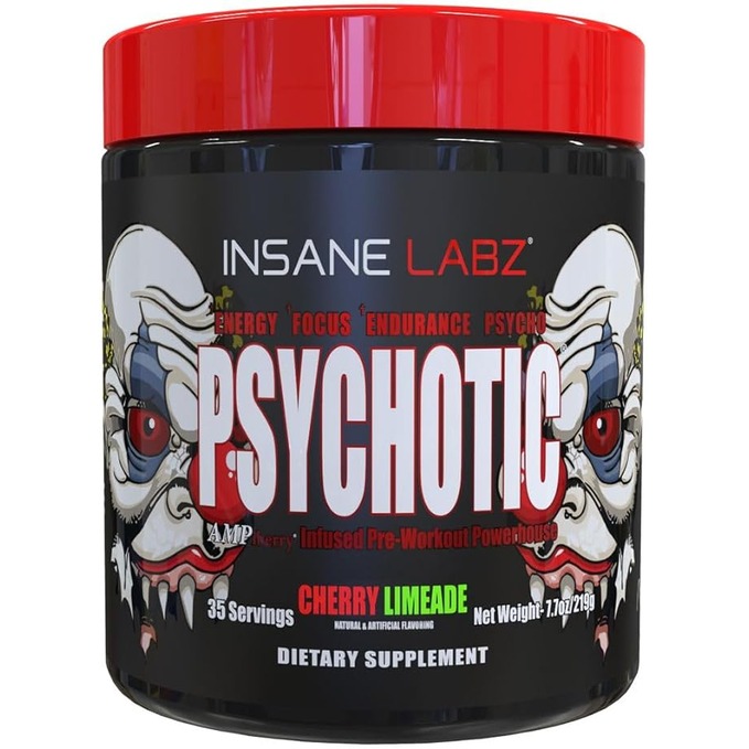 Insane Labz Psychotic, High Stimulant Pre Workout Powder, Extreme Lasting Energy, Focus and Endurance with Beta Alanine, Creatine Monohydrate DMAE, 35 Servings