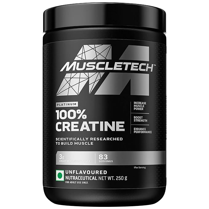 Muscletech Platinum 100% Creatine Powder (Unflavoured - 250 Gram, 83 Serves), Scientifically Researched to Build Muscle